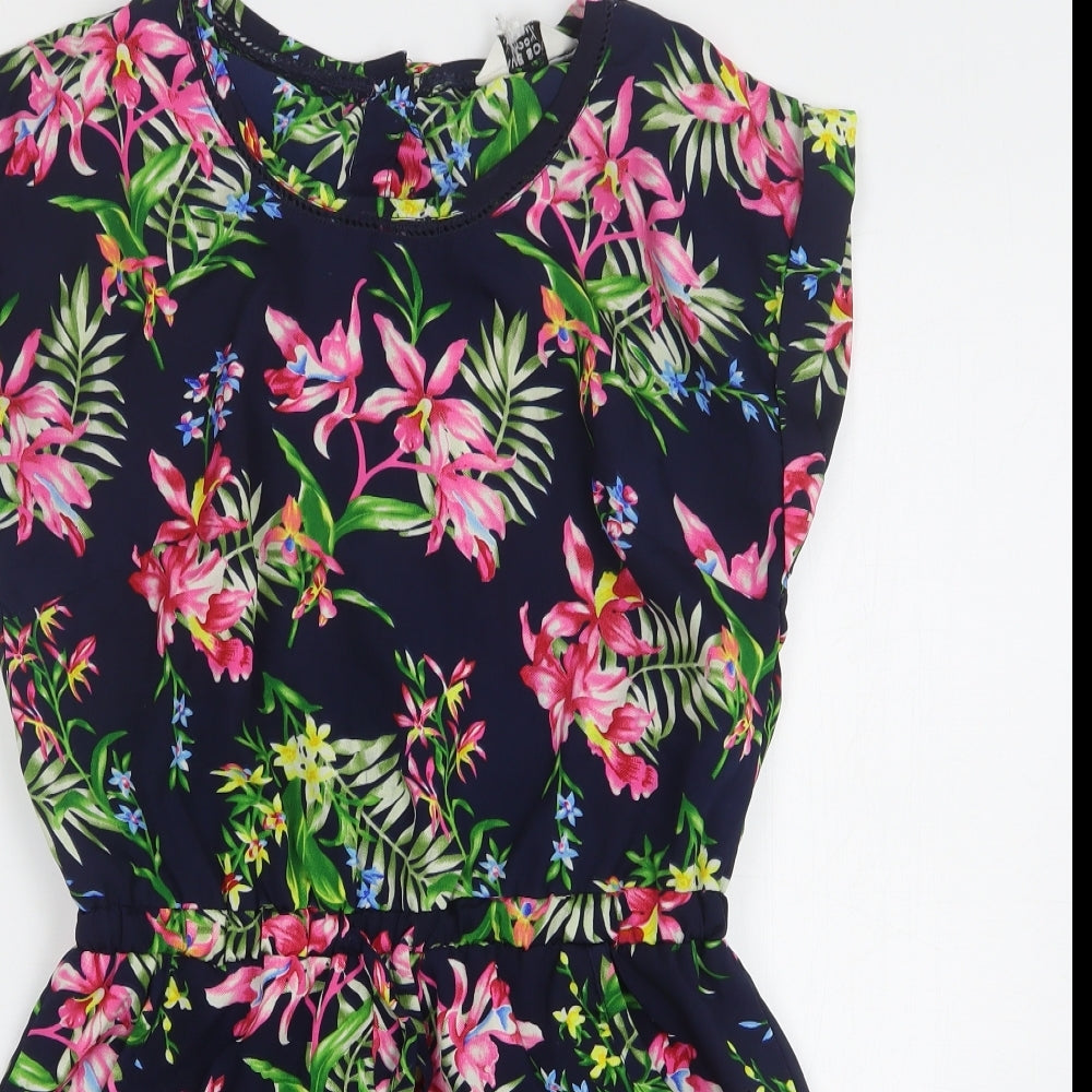 Brave Soul Womens Blue Floral Polyester Playsuit One-Piece Size 10