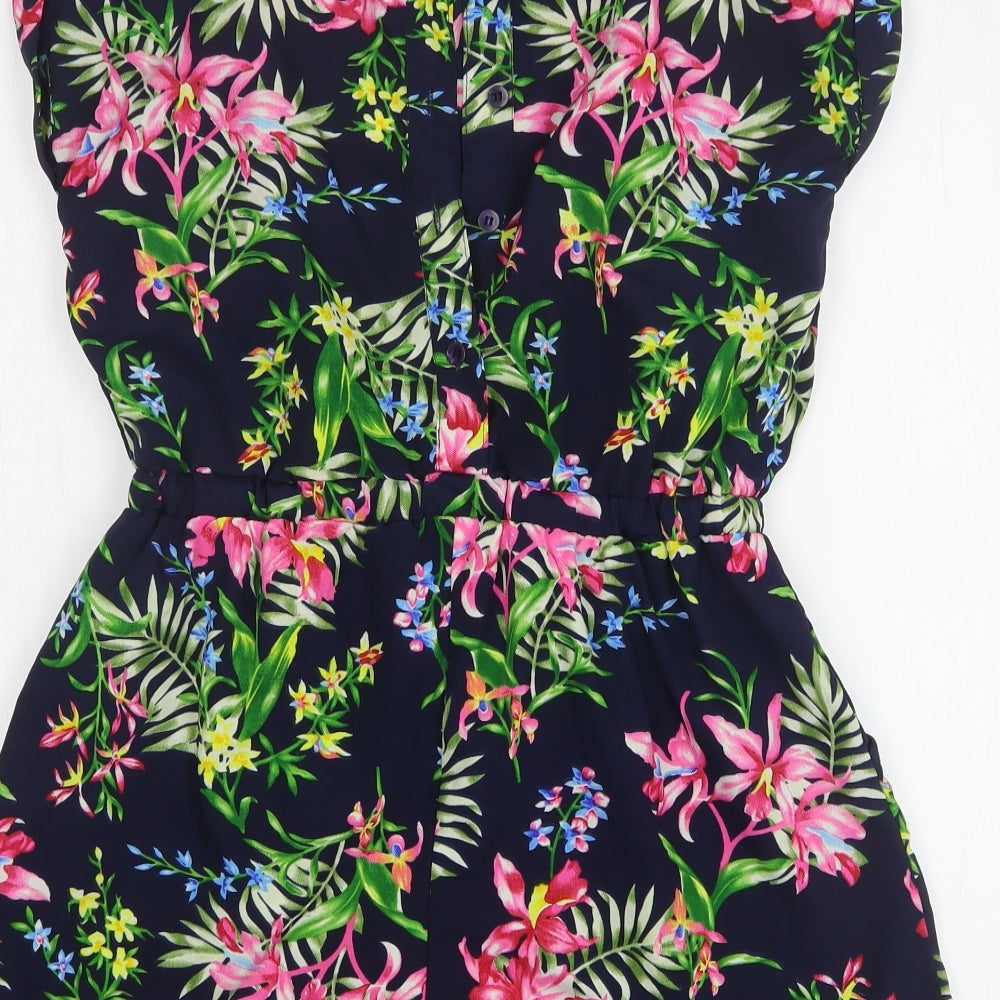Brave Soul Womens Blue Floral Polyester Playsuit One-Piece Size 10