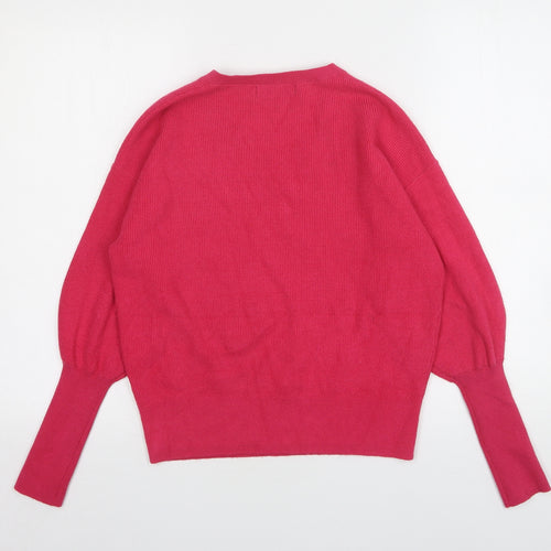 Marks and Spencer Womens Pink V-Neck  Polyester Pullover Jumper Size XS