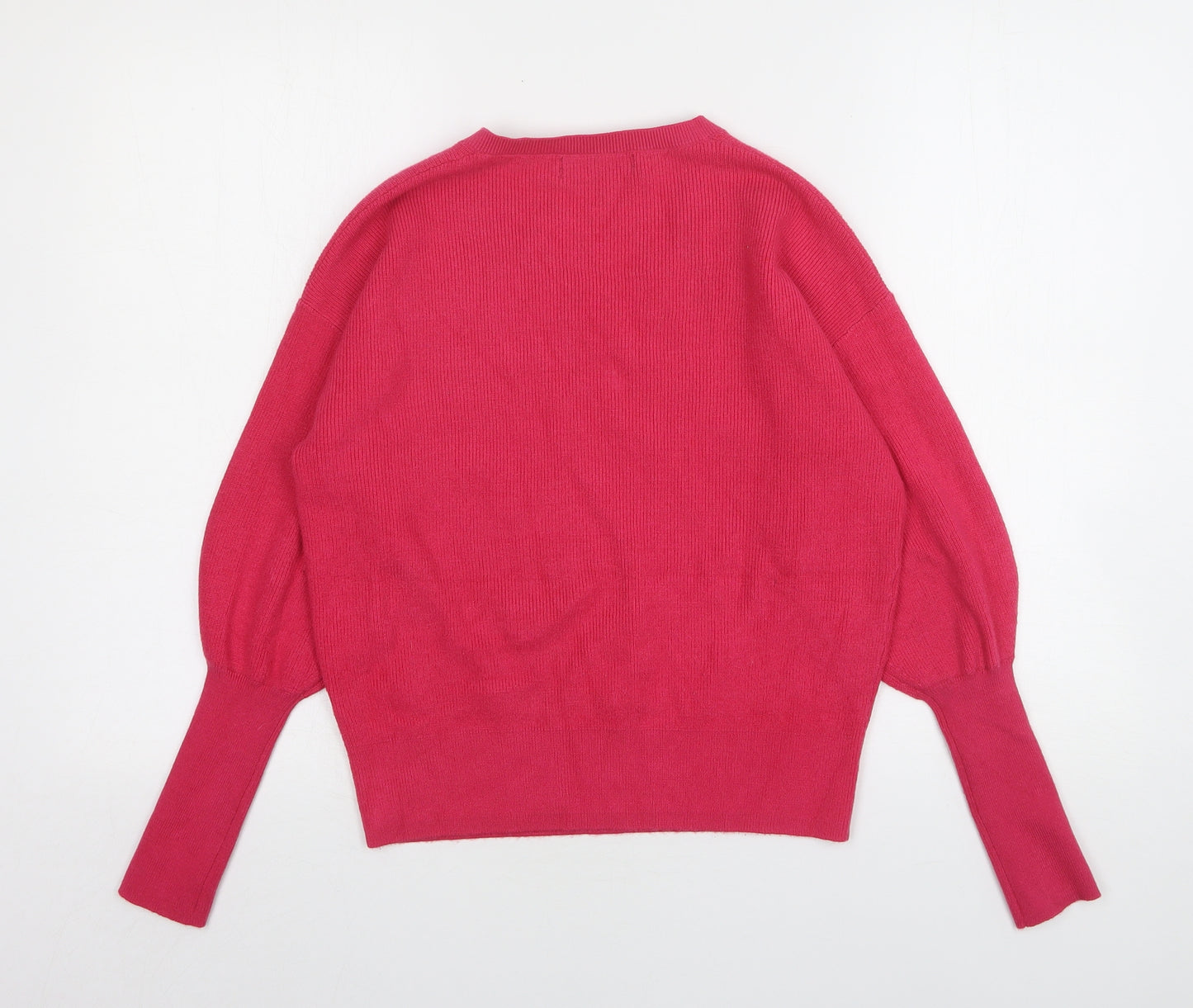 Marks and Spencer Womens Pink V-Neck  Polyester Pullover Jumper Size XS