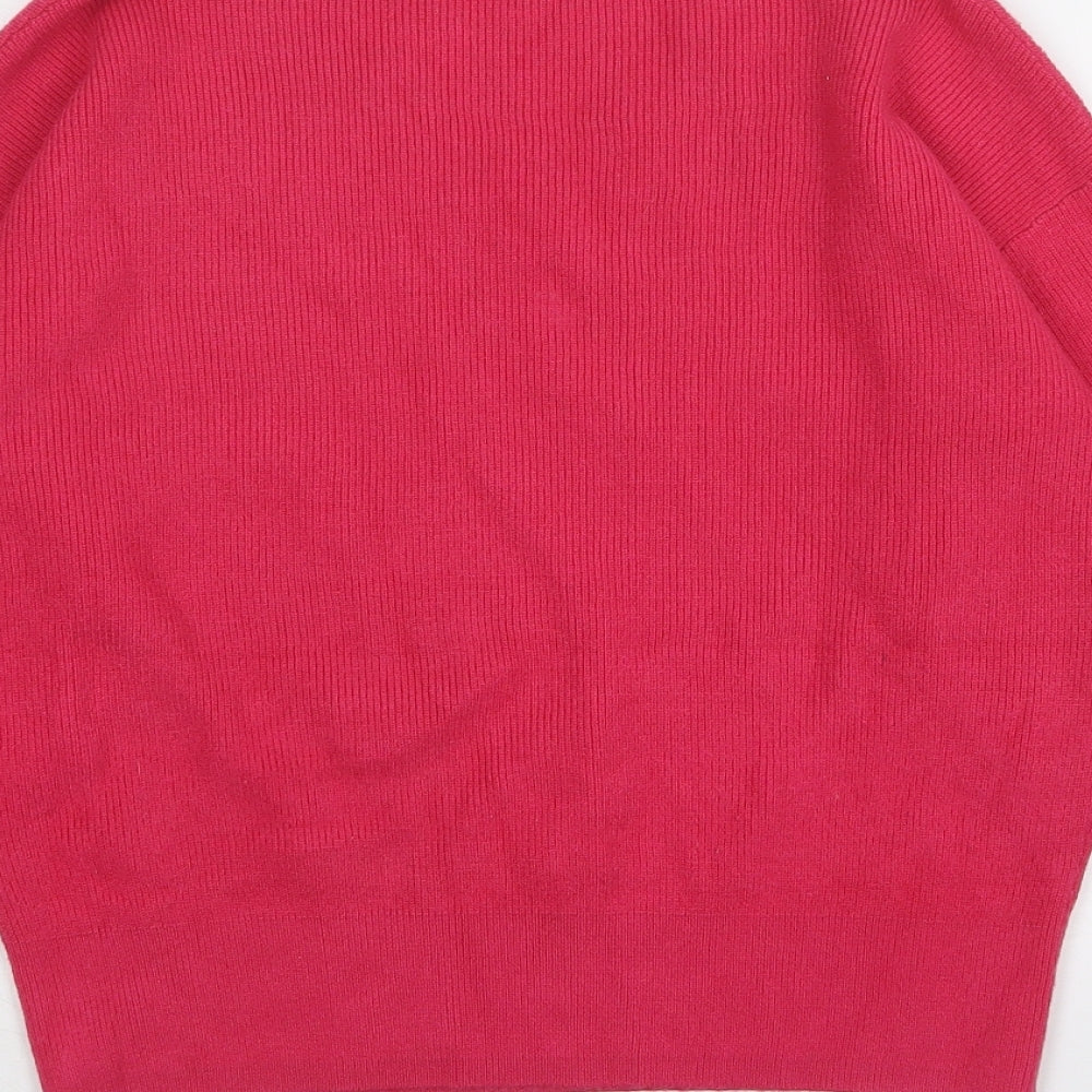 Marks and Spencer Womens Pink V-Neck  Polyester Pullover Jumper Size XS