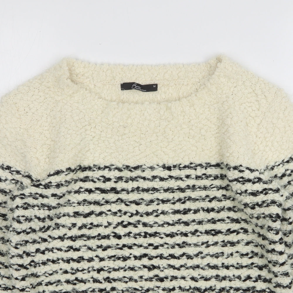 Bonmarche  Womens Beige Round Neck Striped Polyester Pullover Jumper Size M