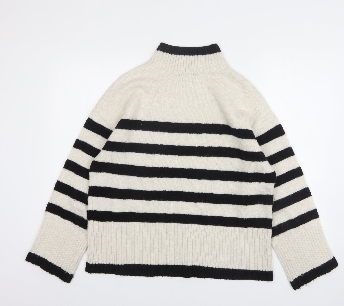 F&F Womens Beige High Neck Striped Polyester Pullover Jumper Size M