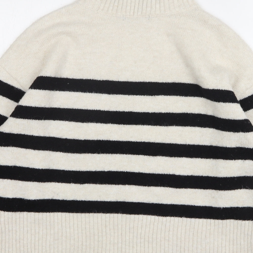 F&F Womens Beige High Neck Striped Polyester Pullover Jumper Size M