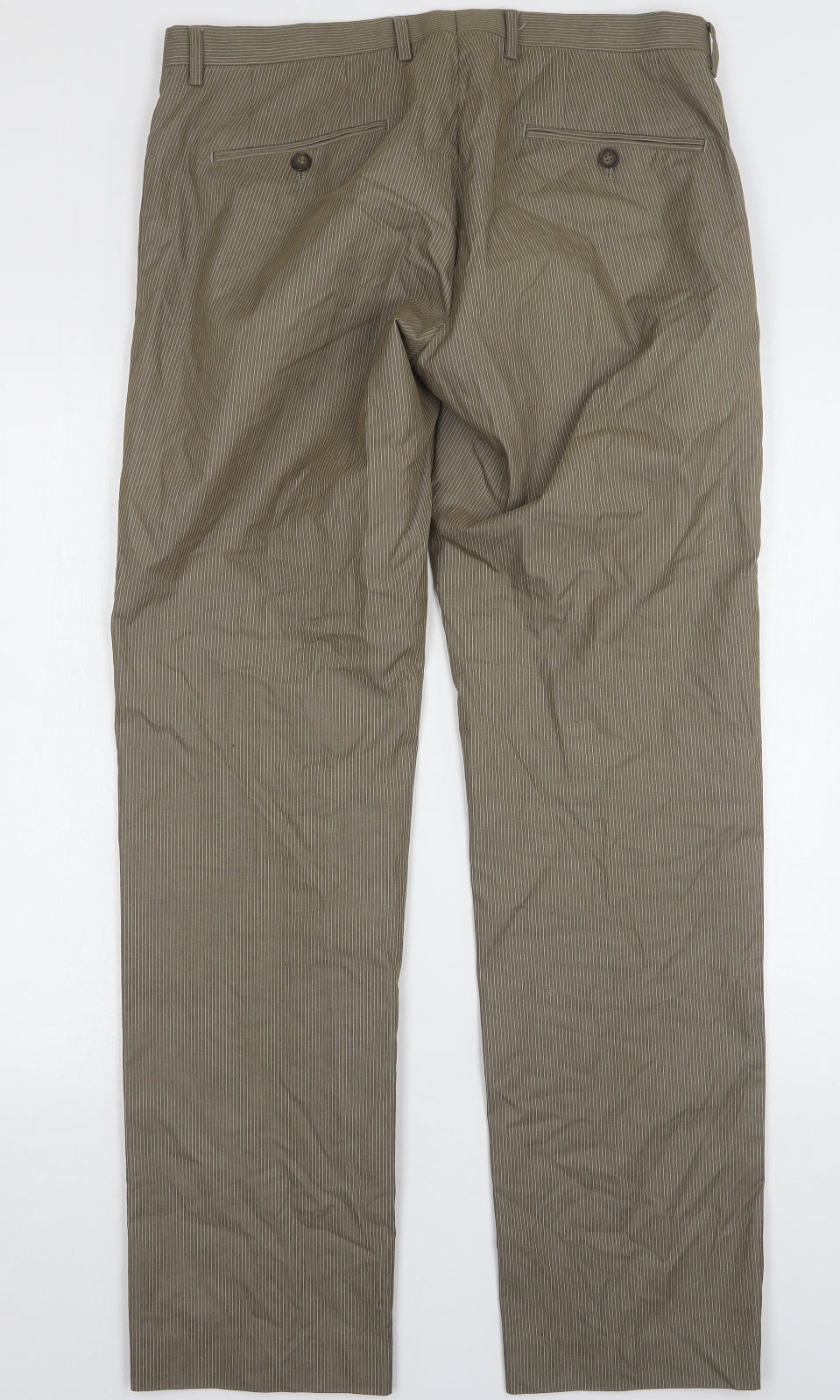 H&M Mens Green Striped Cotton Trousers  Size 34 L34 in Regular