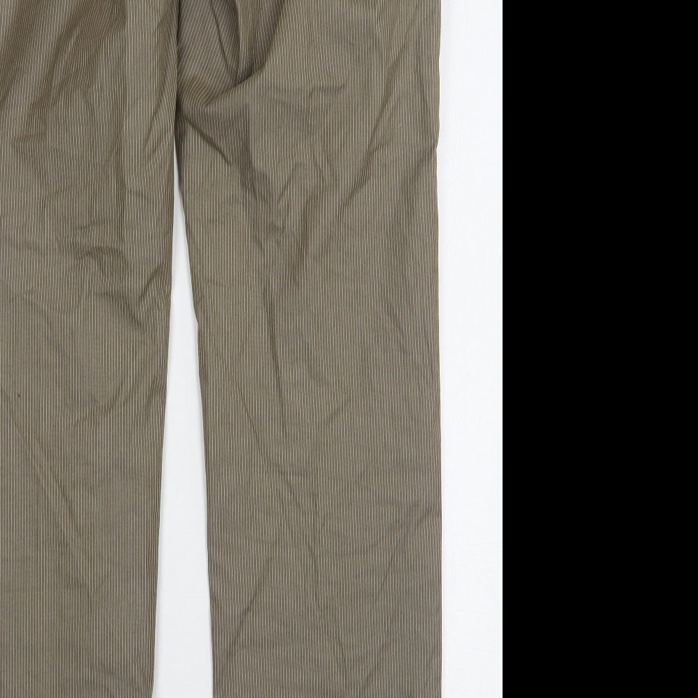 H&M Mens Green Striped Cotton Trousers  Size 34 L34 in Regular