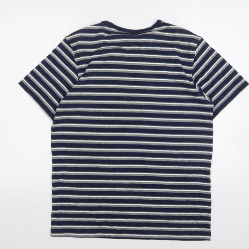 Lincon Mens Blue Striped Cotton  T-Shirt Size M Round Neck