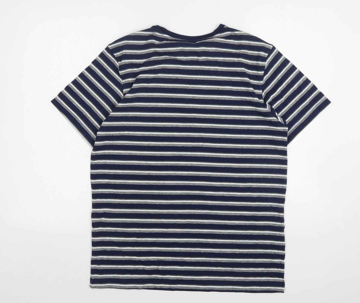 Lincon Mens Blue Striped Cotton  T-Shirt Size M Round Neck