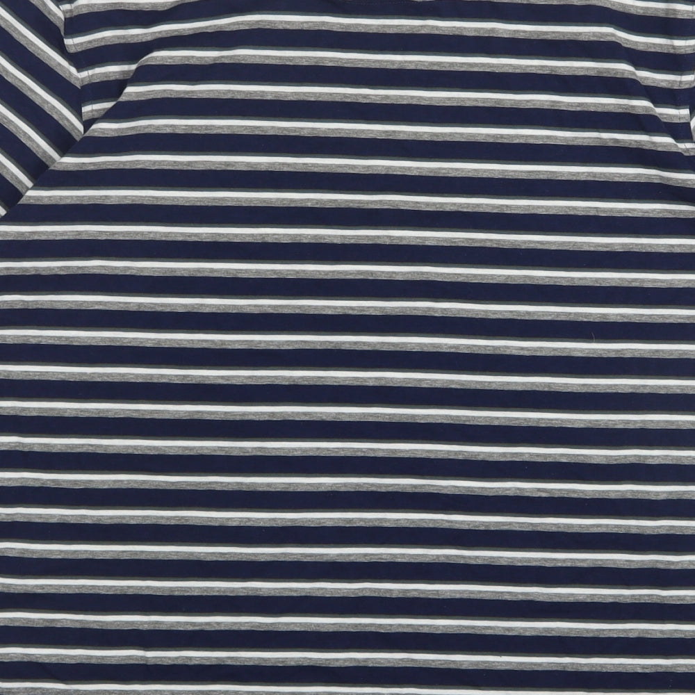 Lincon Mens Blue Striped Cotton  T-Shirt Size M Round Neck