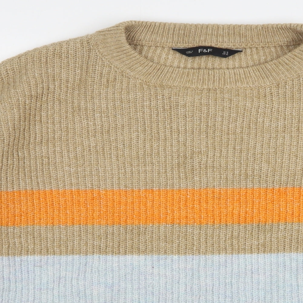 F&F Womens Multicoloured Round Neck Striped Acrylic Pullover Jumper Size 18