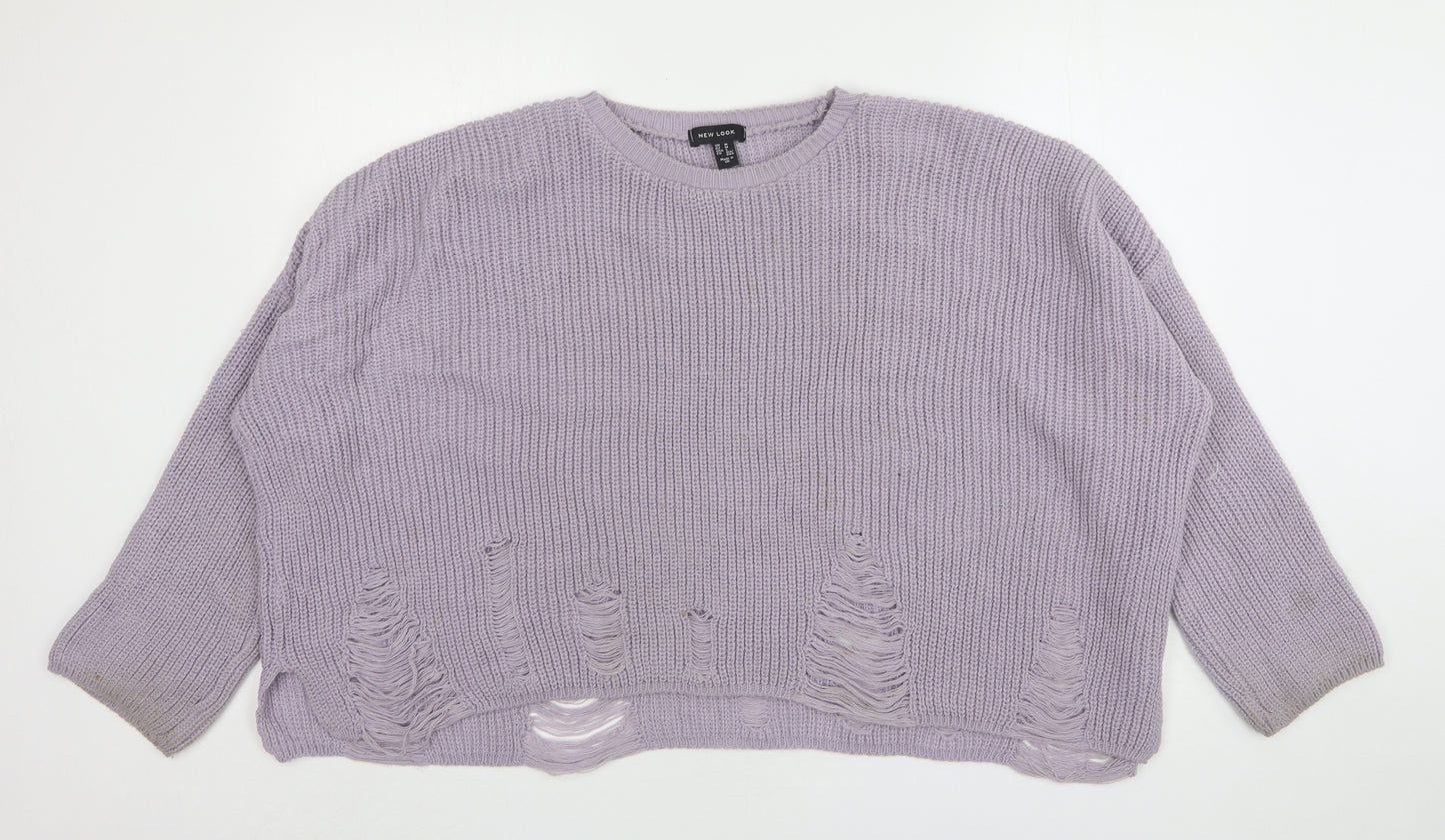 New Look Womens Purple Round Neck  Acrylic Pullover Jumper Size M