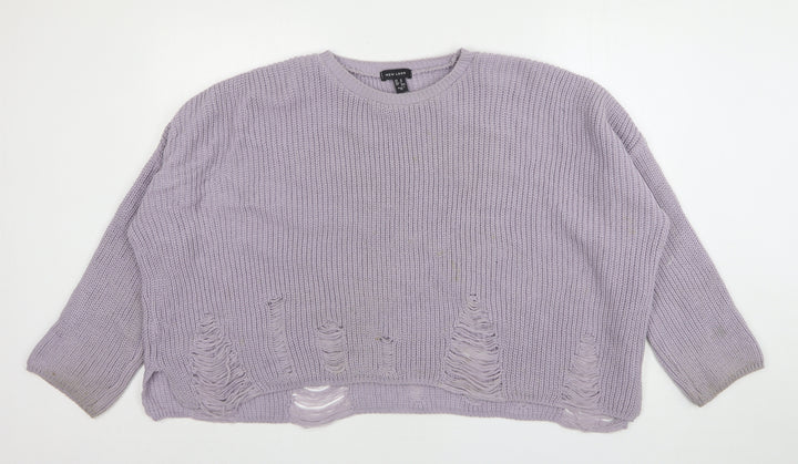 New Look Womens Purple Round Neck  Acrylic Pullover Jumper Size M