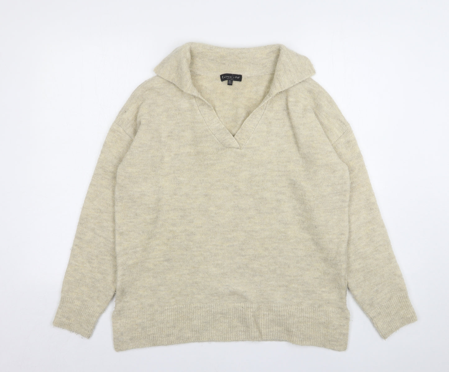 F&F Womens Beige Collared  Acrylic Pullover Jumper Size 8