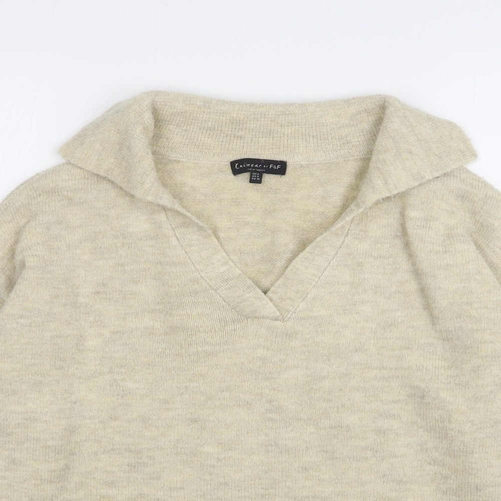 F&F Womens Beige Collared  Acrylic Pullover Jumper Size 8