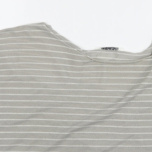 Pull & Bear Mens Grey Round Neck Striped Acrylic Pullover Jumper Size L