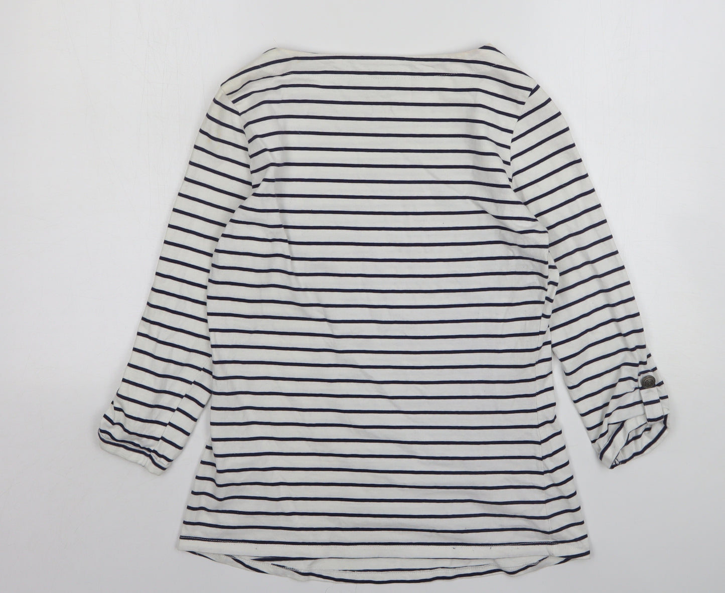 Red Herring  Womens White Striped Cotton Basic T-Shirt Size 14 Round Neck