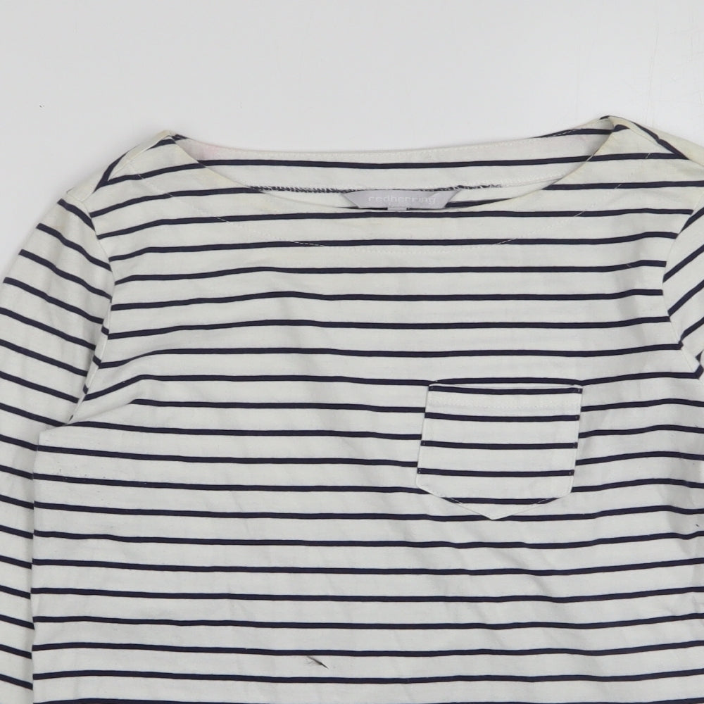 Red Herring  Womens White Striped Cotton Basic T-Shirt Size 14 Round Neck