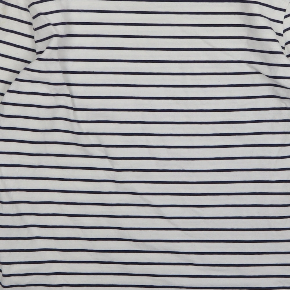 Red Herring  Womens White Striped Cotton Basic T-Shirt Size 14 Round Neck