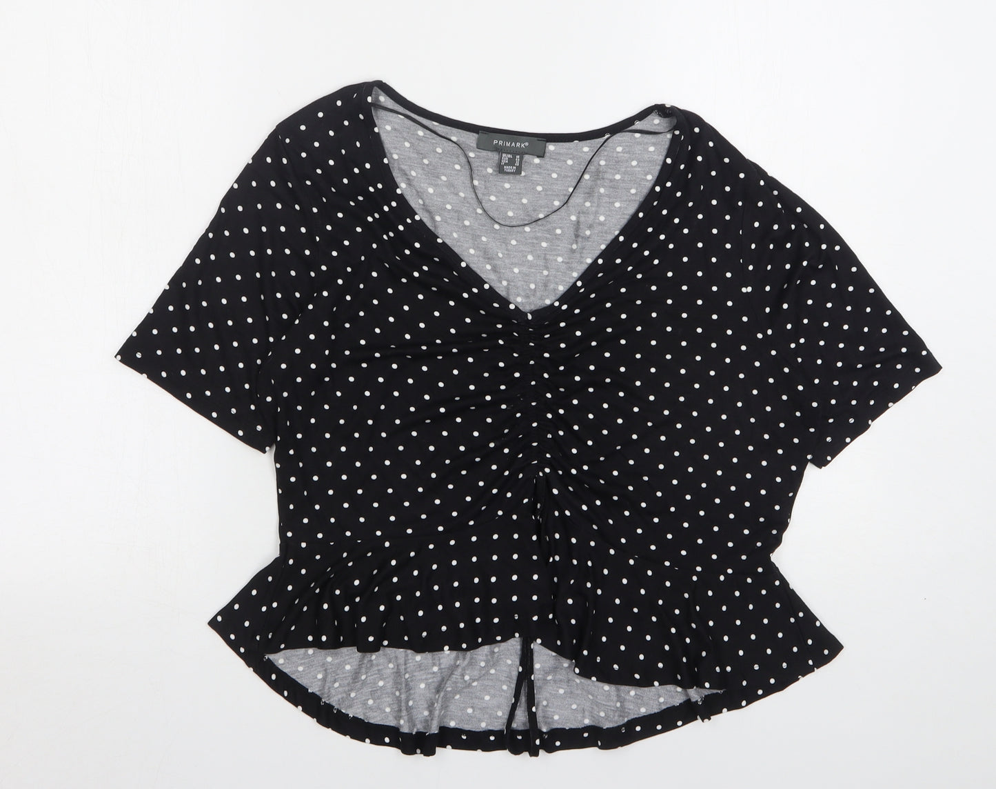 Primark Womens Black Polka Dot Viscose Basic T-Shirt Size 18 V-Neck