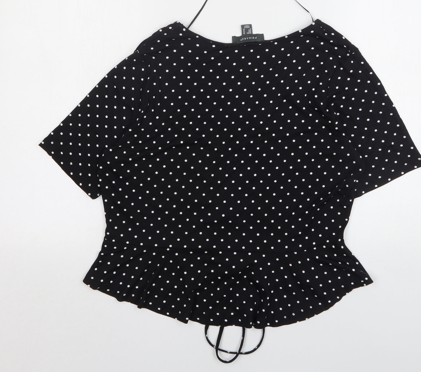 Primark Womens Black Polka Dot Viscose Basic T-Shirt Size 18 V-Neck