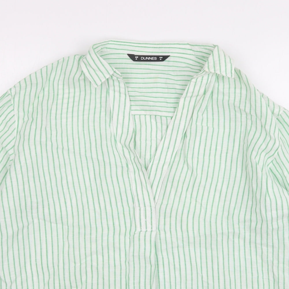 Dunnes Stores Womens Green Striped Linen Basic Blouse Size M Collared