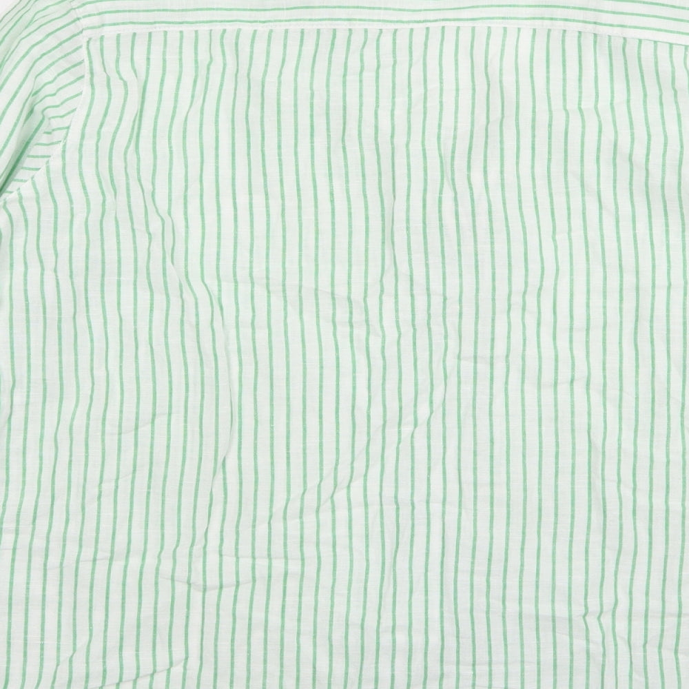 Dunnes Stores Womens Green Striped Linen Basic Blouse Size M Collared