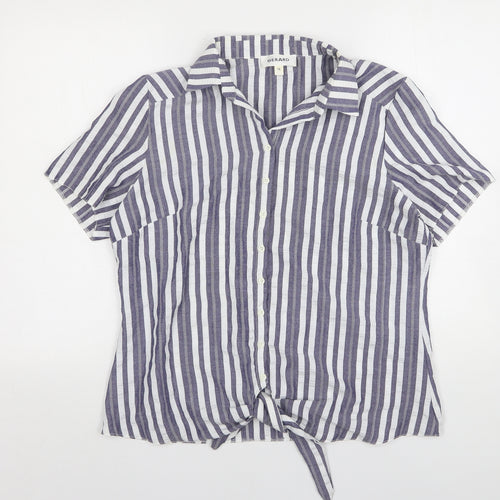 Gerard Womens Blue Striped Polyester Basic Blouse Size 14 Collared