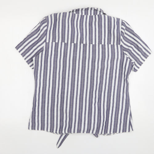 Gerard Womens Blue Striped Polyester Basic Blouse Size 14 Collared