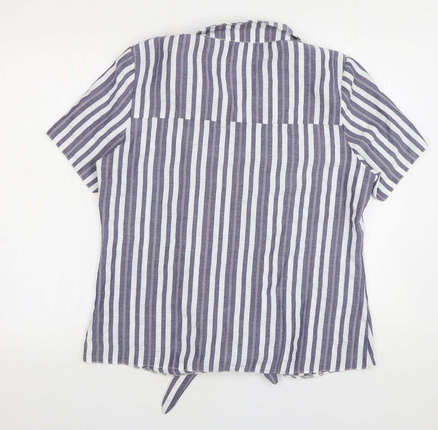 Gerard Womens Blue Striped Polyester Basic Blouse Size 14 Collared