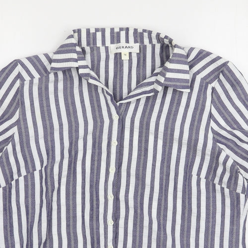 Gerard Womens Blue Striped Polyester Basic Blouse Size 14 Collared