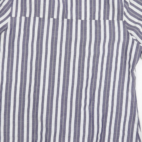 Gerard Womens Blue Striped Polyester Basic Blouse Size 14 Collared