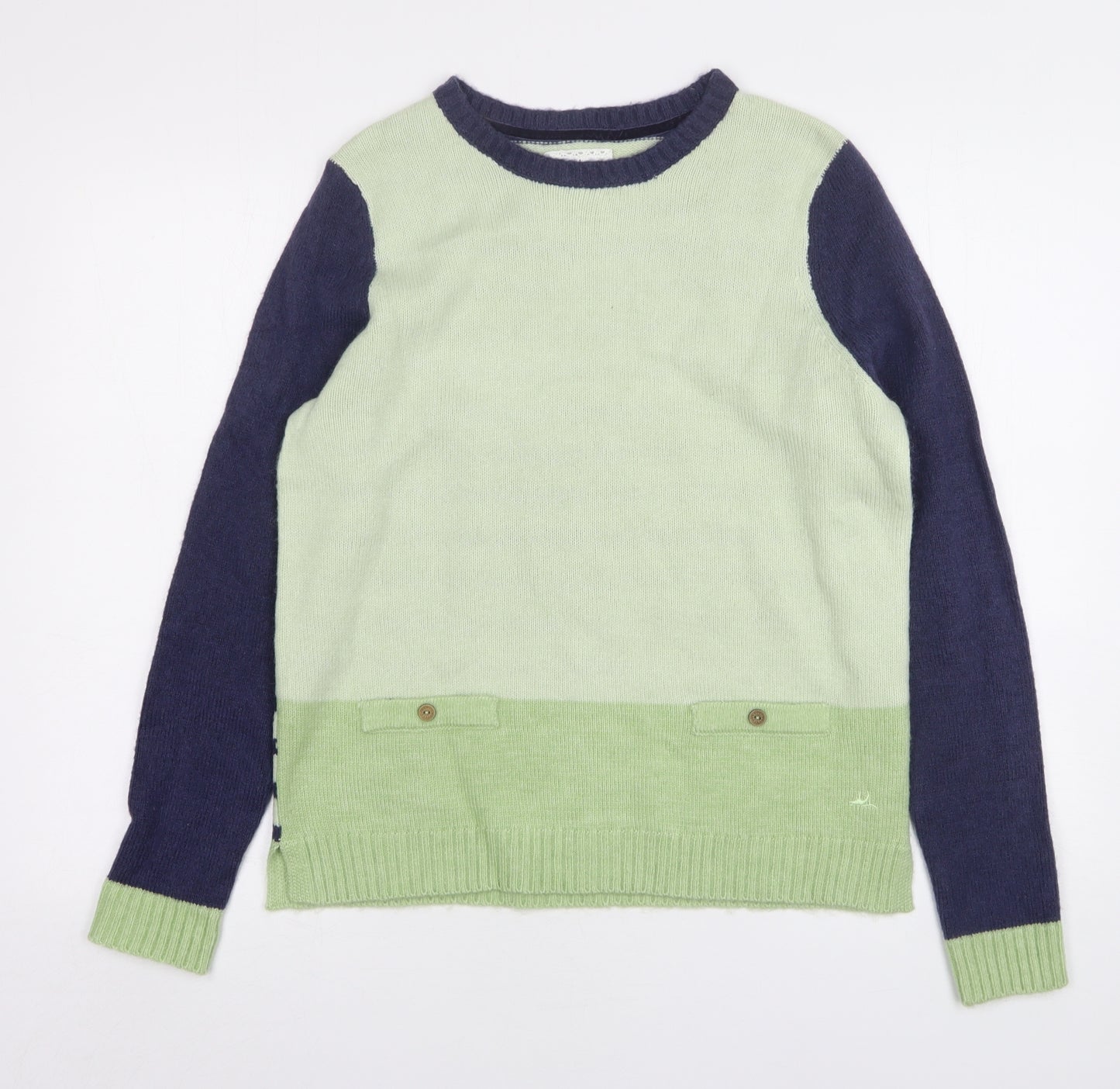 Mantaray Womens Green Round Neck Striped Acrylic Pullover Jumper Size 14