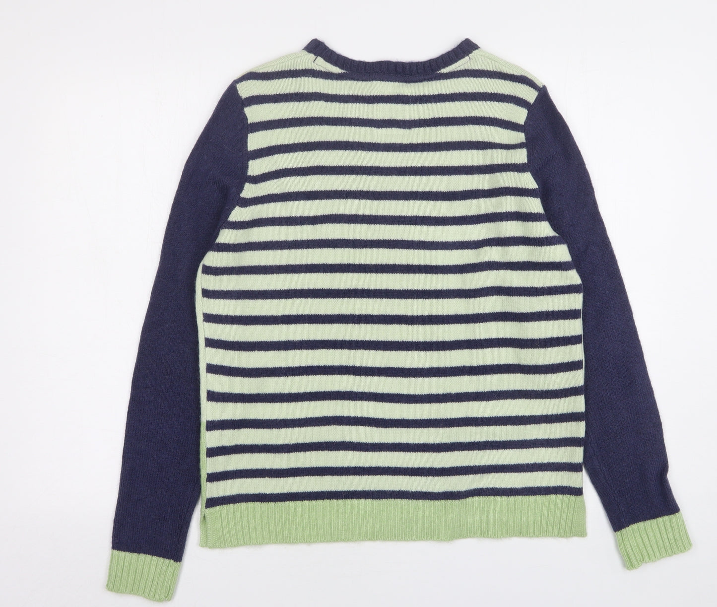 Mantaray Womens Green Round Neck Striped Acrylic Pullover Jumper Size 14