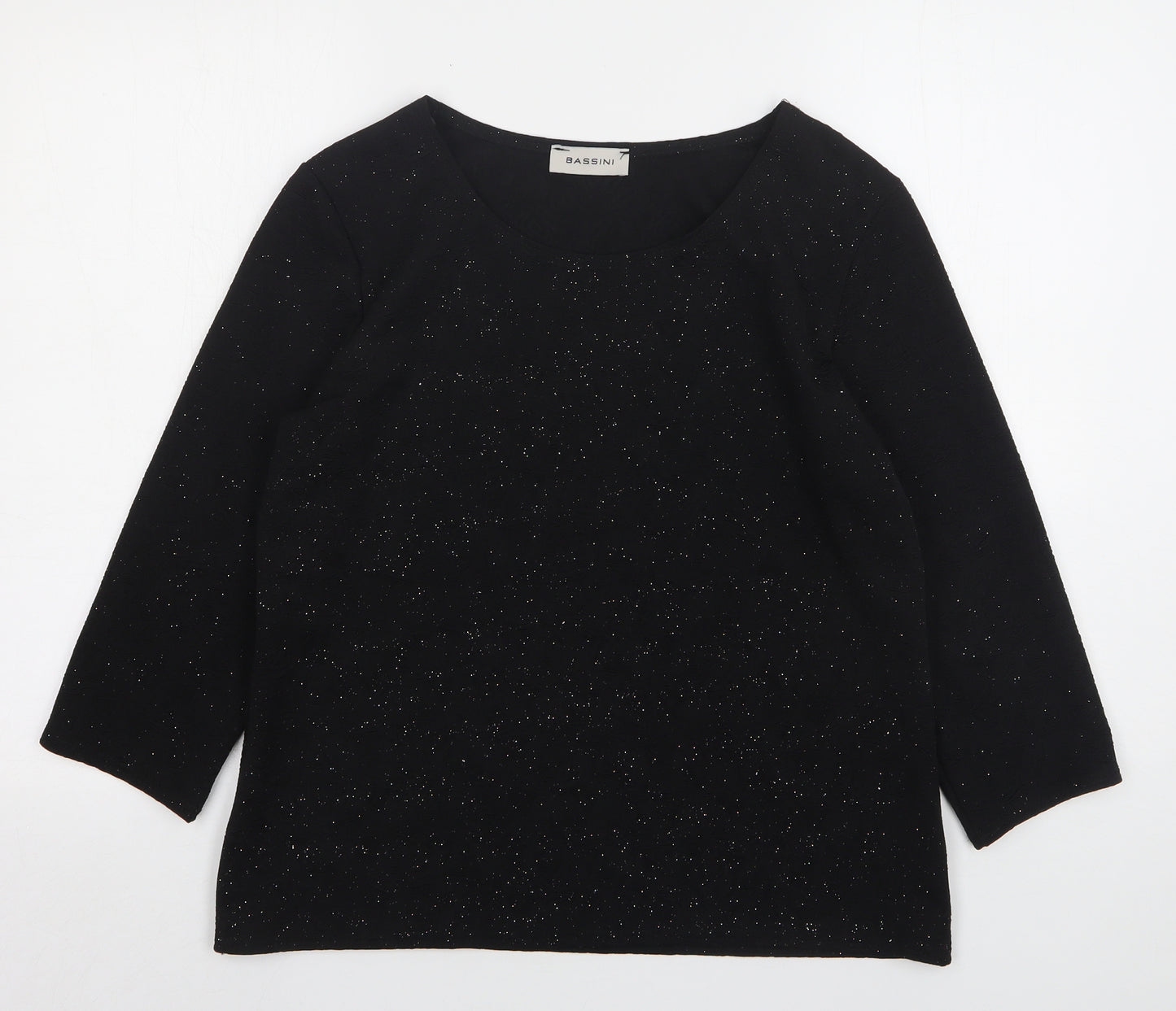 BASSINI Womens Black Floral Polyester Basic Blouse Size 18 Round Neck