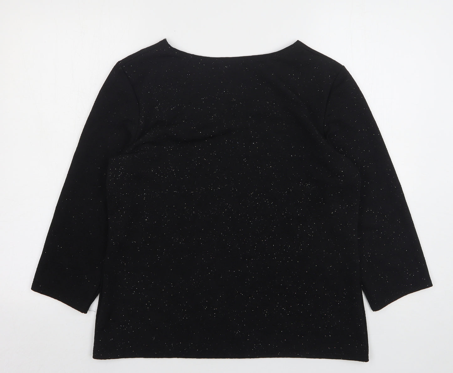 BASSINI Womens Black Floral Polyester Basic Blouse Size 18 Round Neck