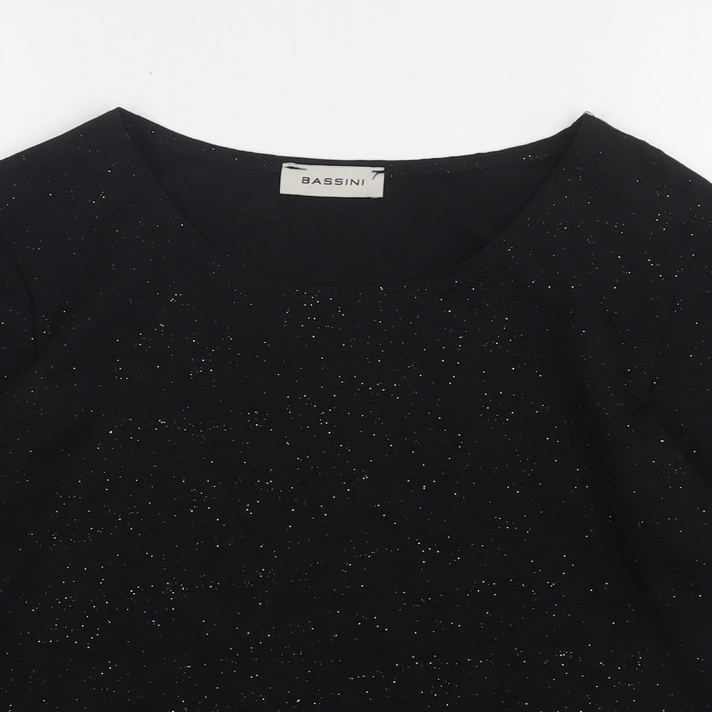BASSINI Womens Black Floral Polyester Basic Blouse Size 18 Round Neck