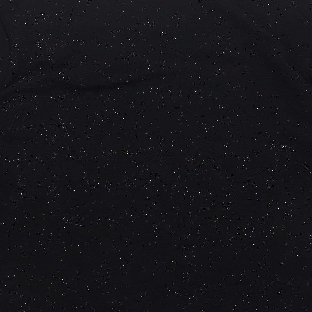 BASSINI Womens Black Floral Polyester Basic Blouse Size 18 Round Neck