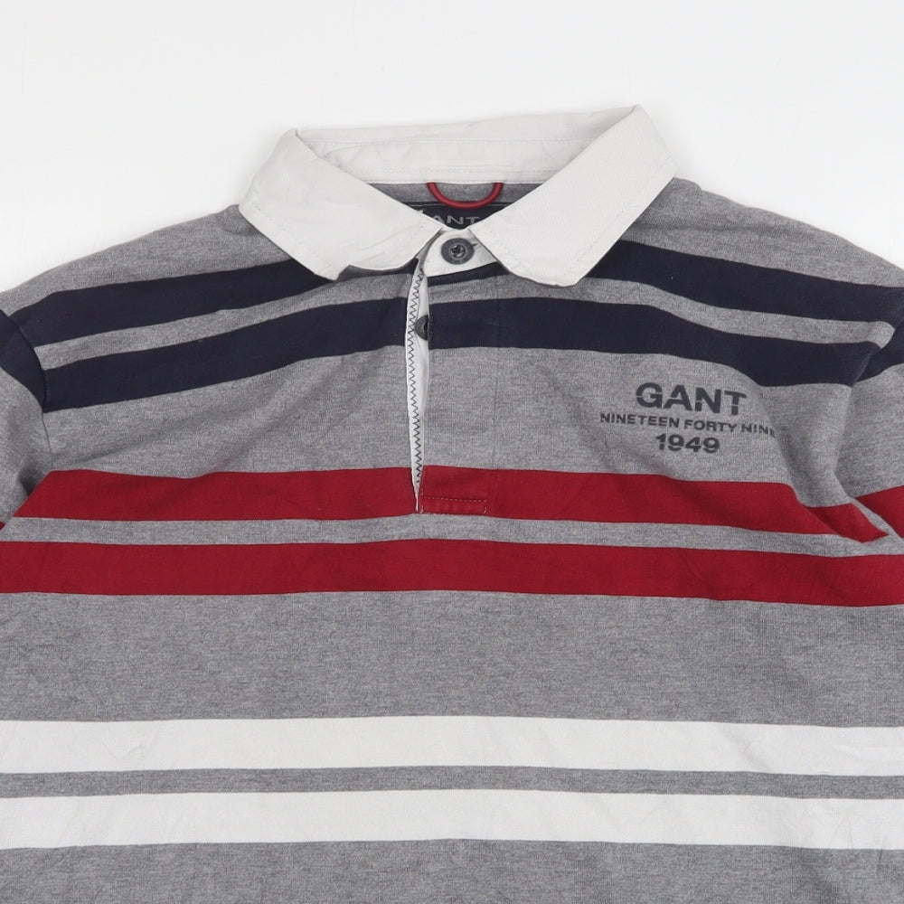Gant  Mens Multicoloured Striped Cotton  Polo Size L Collared