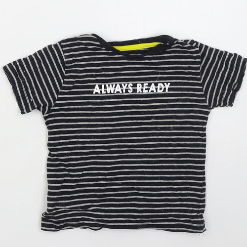 Jeff & Co Boys Grey Striped Cotton Basic T-Shirt Size 18-24 Months Crew Neck Pullover - Always Ready