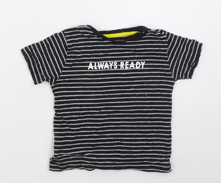 Jeff & Co Boys Grey Striped Cotton Basic T-Shirt Size 18-24 Months Crew Neck Pullover - Always Ready