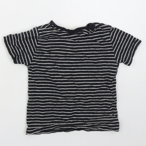 Jeff & Co Boys Grey Striped Cotton Basic T-Shirt Size 18-24 Months Crew Neck Pullover - Always Ready
