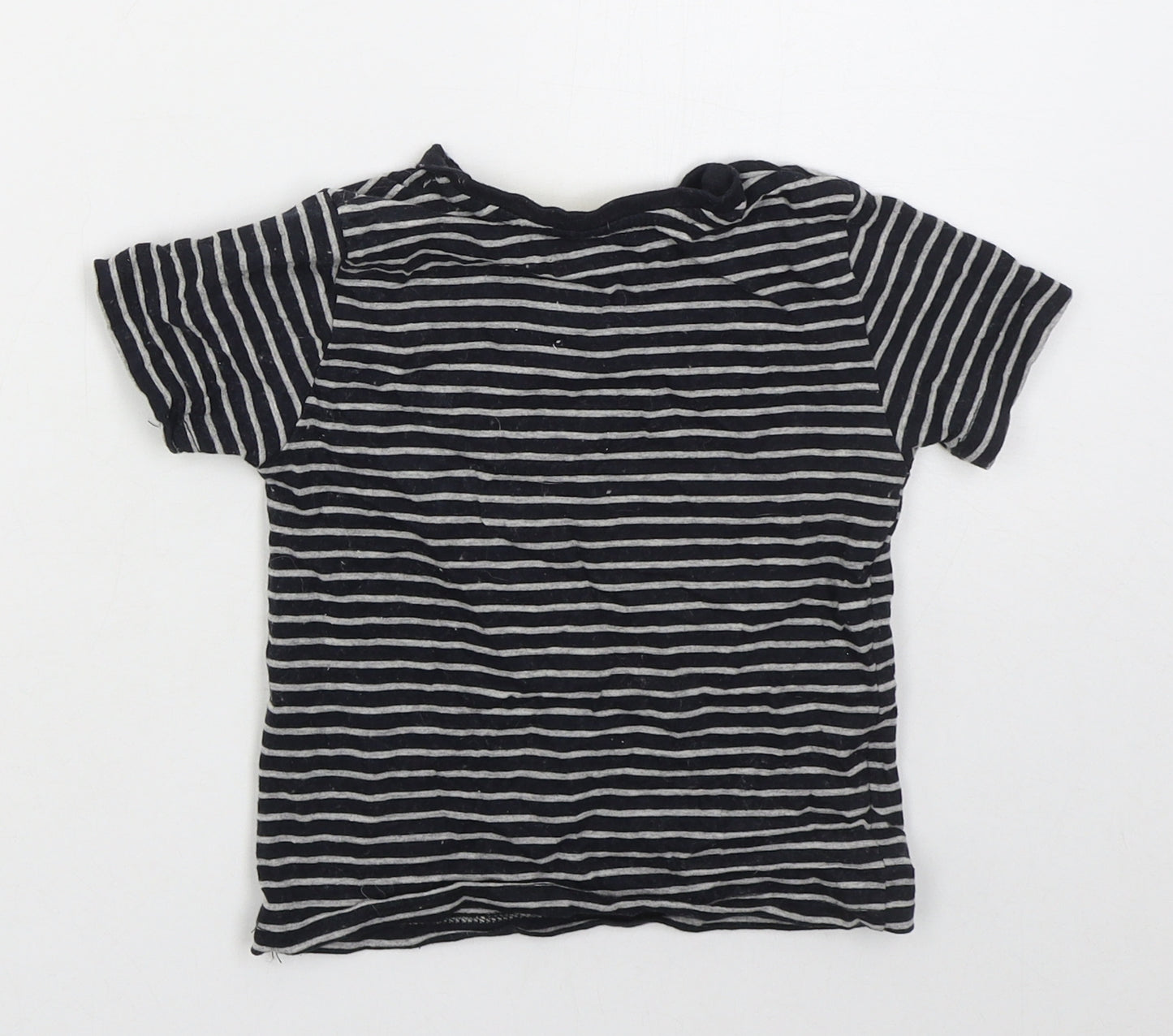 Jeff & Co Boys Grey Striped Cotton Basic T-Shirt Size 18-24 Months Crew Neck Pullover - Always Ready