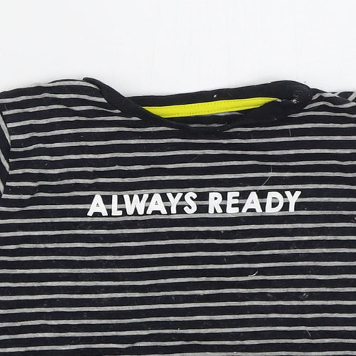 Jeff & Co Boys Grey Striped Cotton Basic T-Shirt Size 18-24 Months Crew Neck Pullover - Always Ready