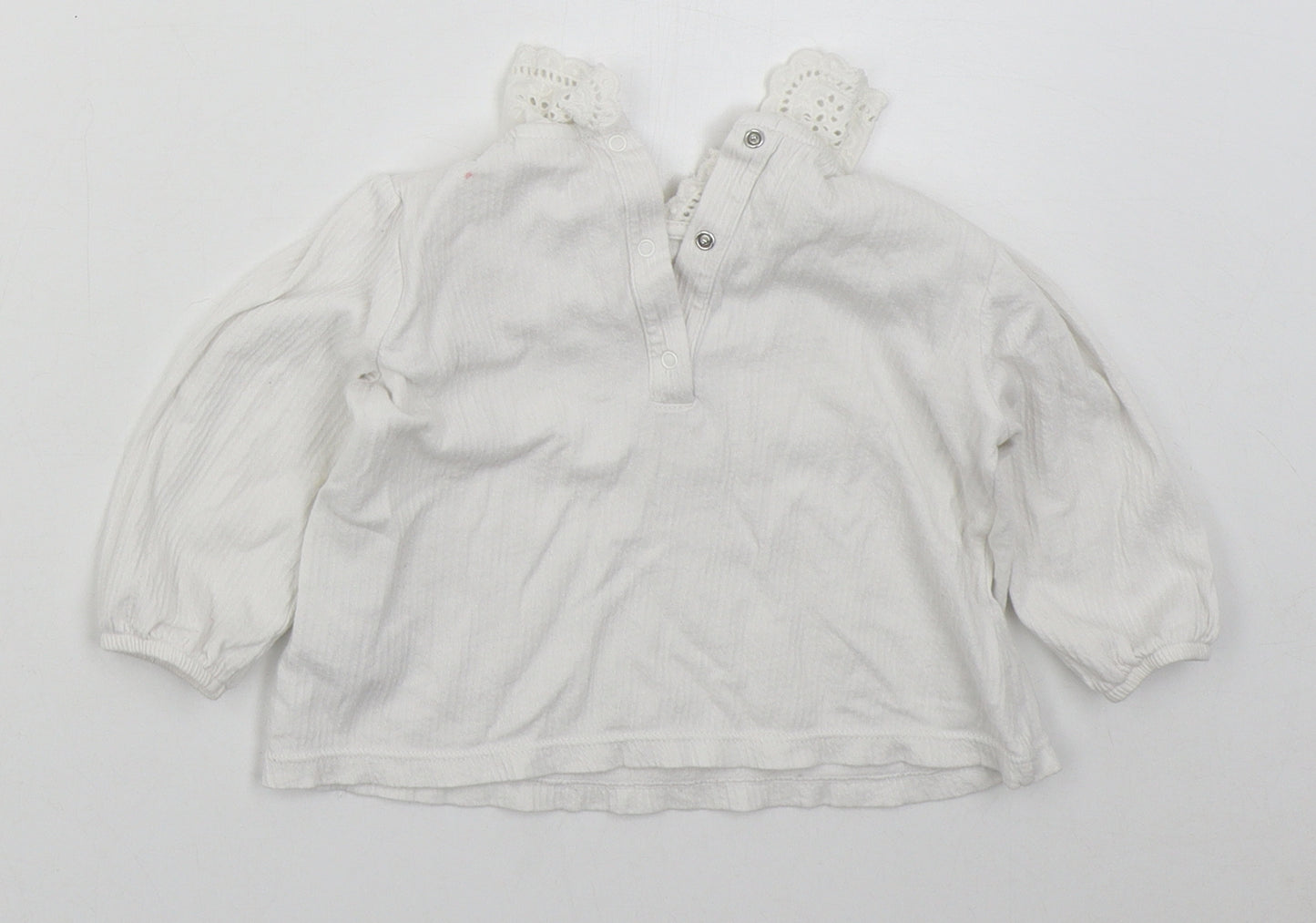 NEXT Girls White  Cotton Basic T-Shirt Size 9-12 Months Collared Pullover