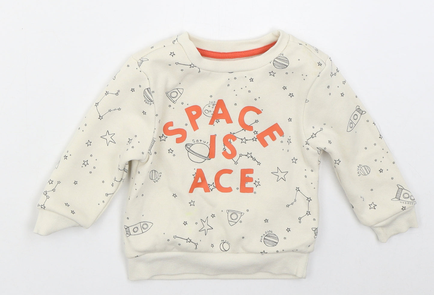Primark Boys Beige  Cotton Basic T-Shirt Size 12-18 Months Crew Neck Pullover - Space Is Ace