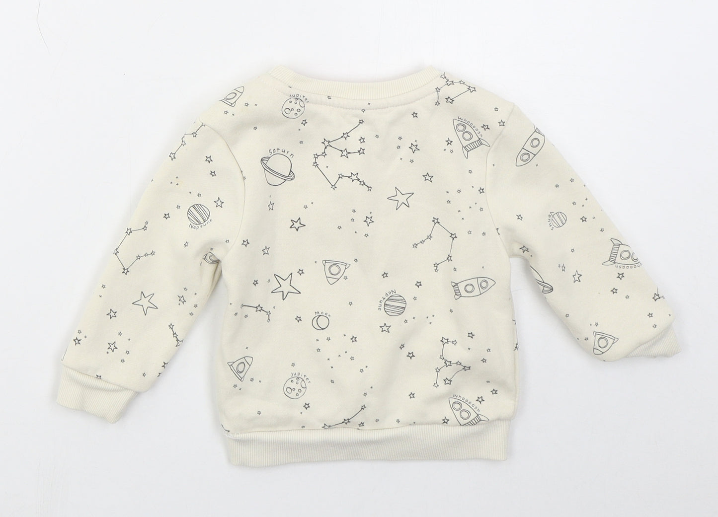 Primark Boys Beige  Cotton Basic T-Shirt Size 12-18 Months Crew Neck Pullover - Space Is Ace