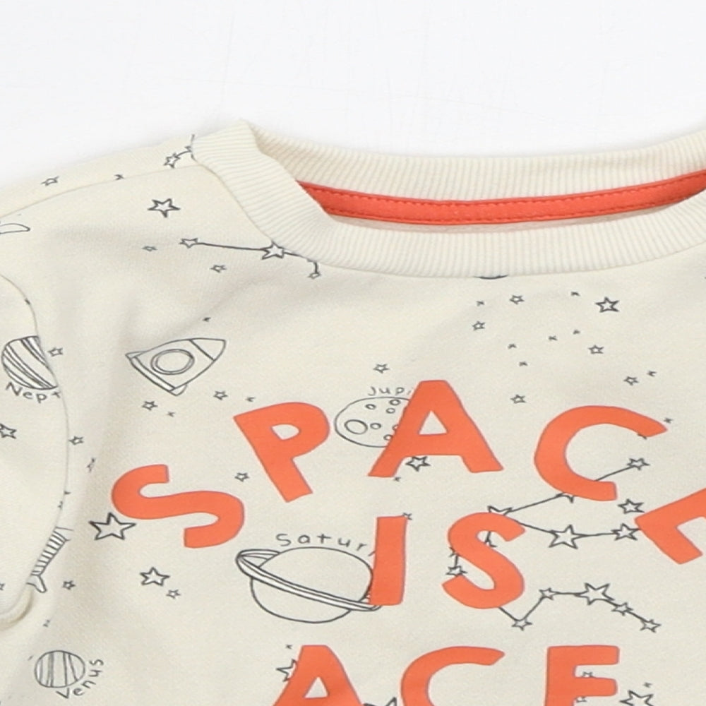 Primark Boys Beige  Cotton Basic T-Shirt Size 12-18 Months Crew Neck Pullover - Space Is Ace