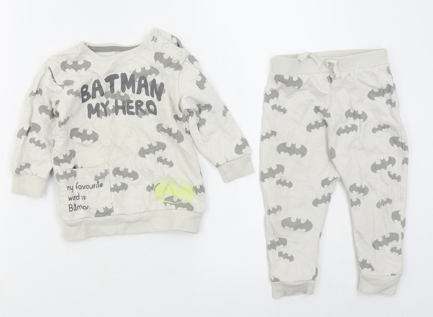 George Boys Grey Solid Cotton Cami Pyjama Set Size 12-18 Months  Pullover - Batman