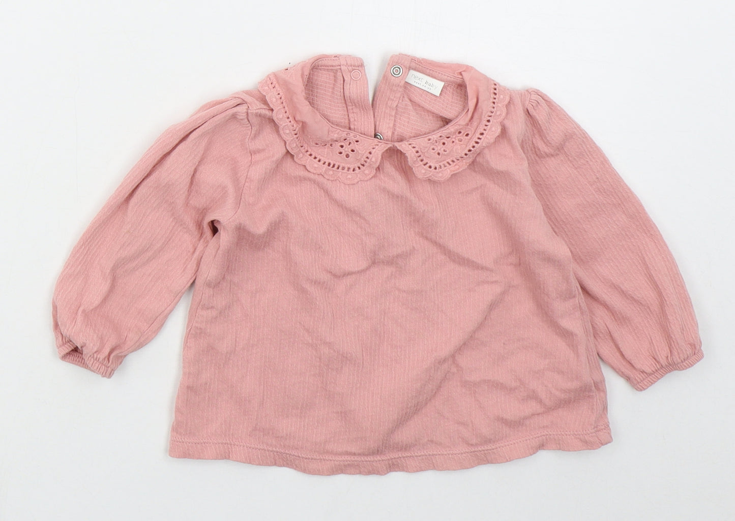 NEXT Girls Pink  Cotton Basic T-Shirt Size 9-12 Months Collared Pullover