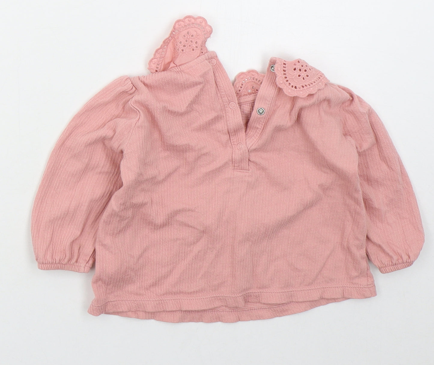 NEXT Girls Pink  Cotton Basic T-Shirt Size 9-12 Months Collared Pullover